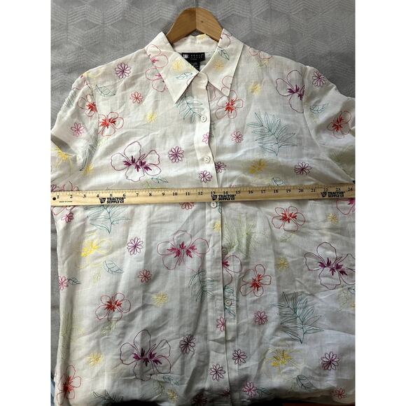Women's Carole Little White Embroidered Linen Button Down Petite XL - Picture 4 of 6